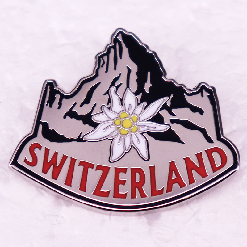 Schweiz Edelweiss Hartemail Pin Schweizer Nationalblume Brosche Schmuck – Detail 1