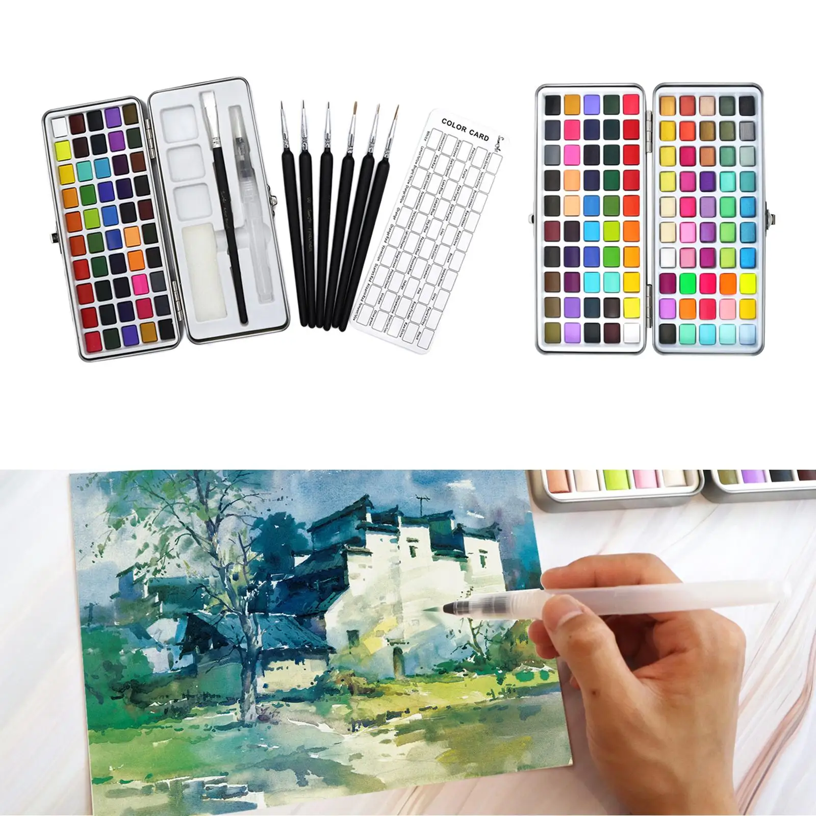 Travel Gouache Painting Set Carrying Case Perfect for Lover , Refillable Brush with Sponge Vibrant Color