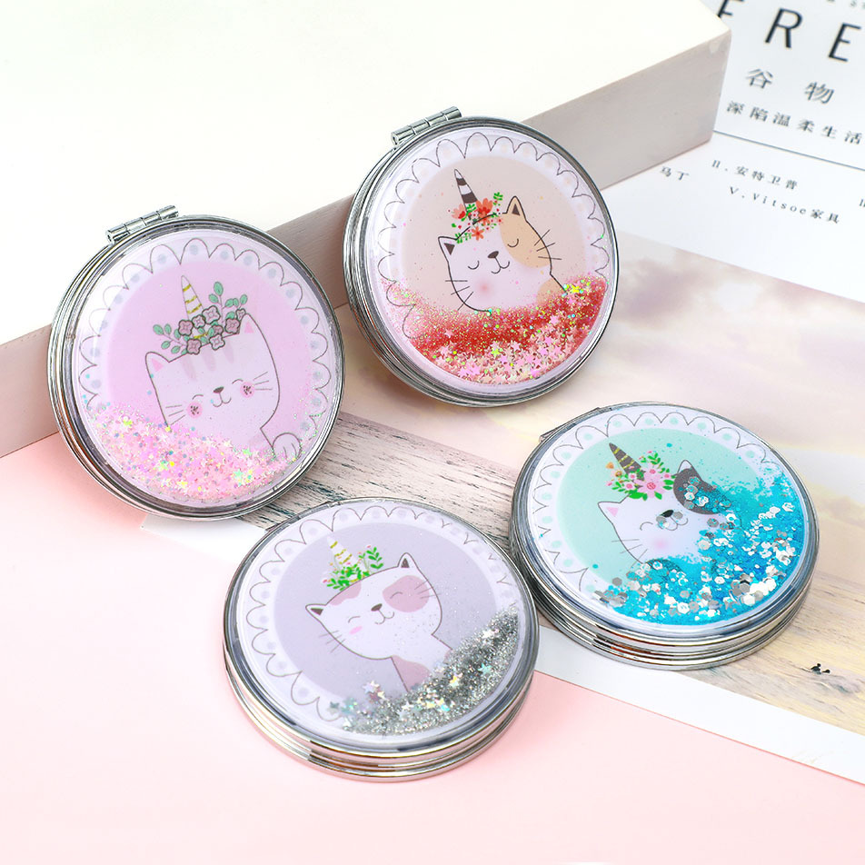 Best of Quicksand Makeup Round Mirror Cute Girl Cartoon Double-sided Mirror Portable Makeup Mirror Creative Home Decoration Accessories Reviews & Tips