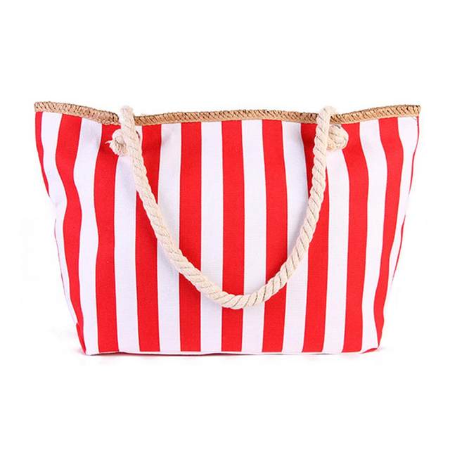 Simple Striped Pattern Canvas Bag, Lightweight All-match Shoulder Leisure  Handbag, Vacation Rope Handle Bag - Temu