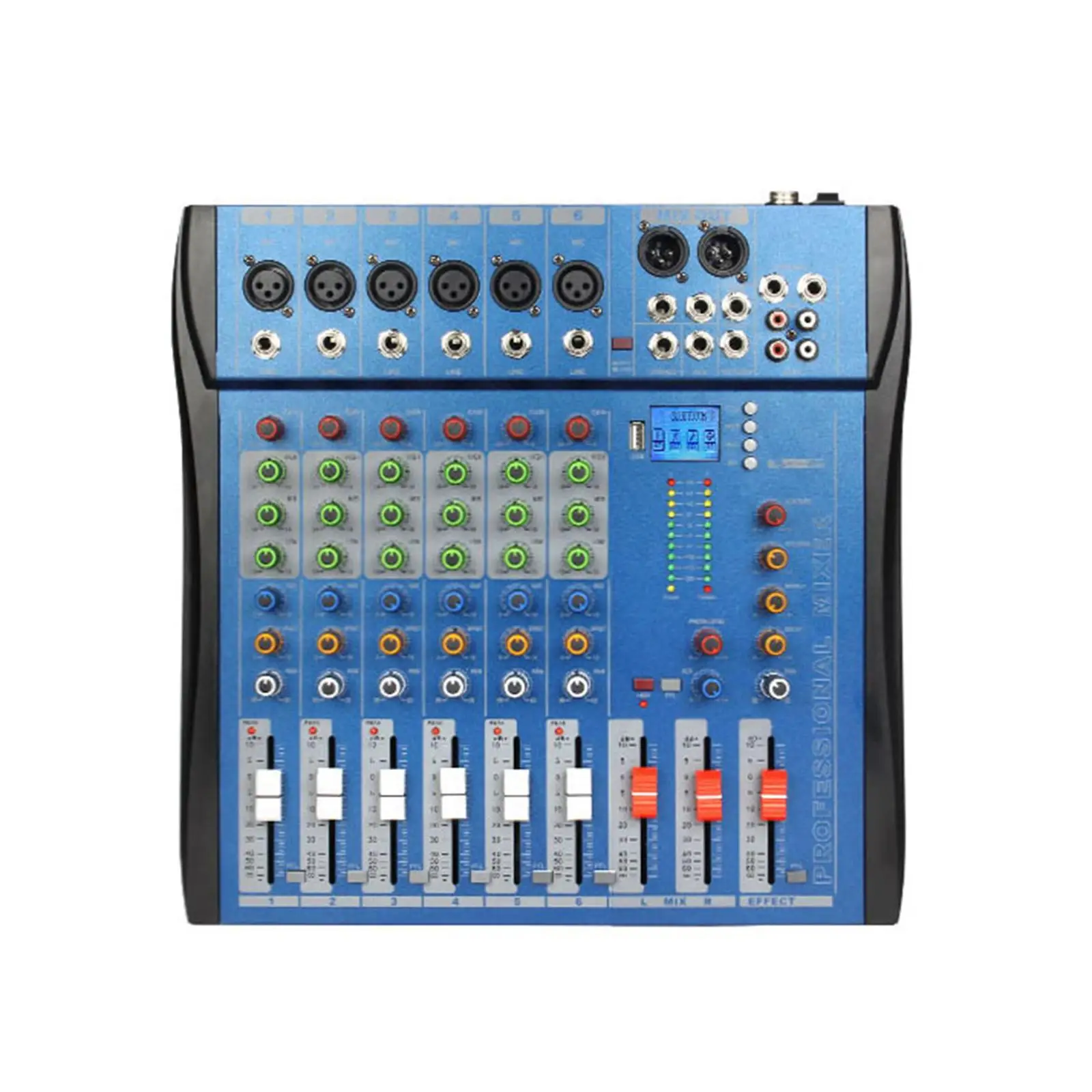 6 Channel Audio Mixer Sound Mixing Console US Adapter 35x34x3.7cm/13.8x13.4x1.5inch for Karaoke Durable Lightweight Professional