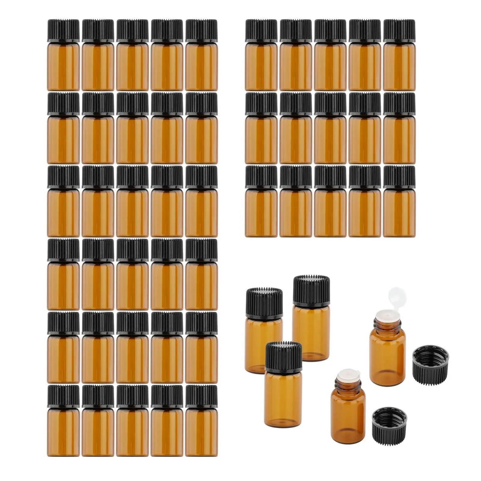 50x Amber Mini Glass Bottles, W/Orifice Reducer Empty Small Essential Oil Bottle for Aromatherapy DIY Perfume Chemical Liquid