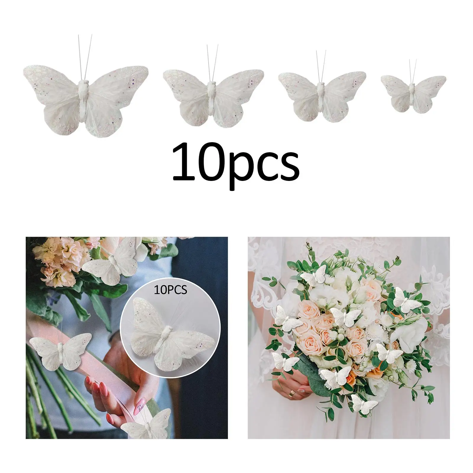 10 Pieces Simulation Butterfly Decorations, Creative White Feather Butterflies