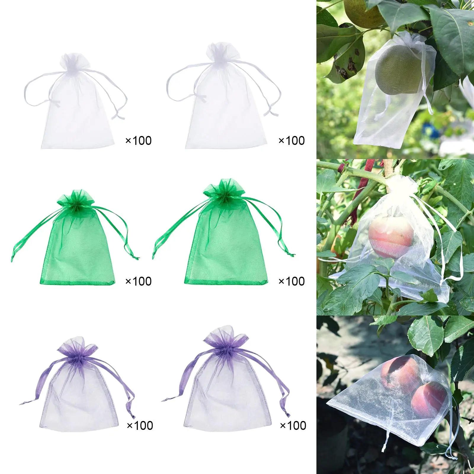 100x Drawstring Netting Barrier Bags Agriculture fruit Vegetable Protection Grape Fruit Protection Bags for Plant Flower