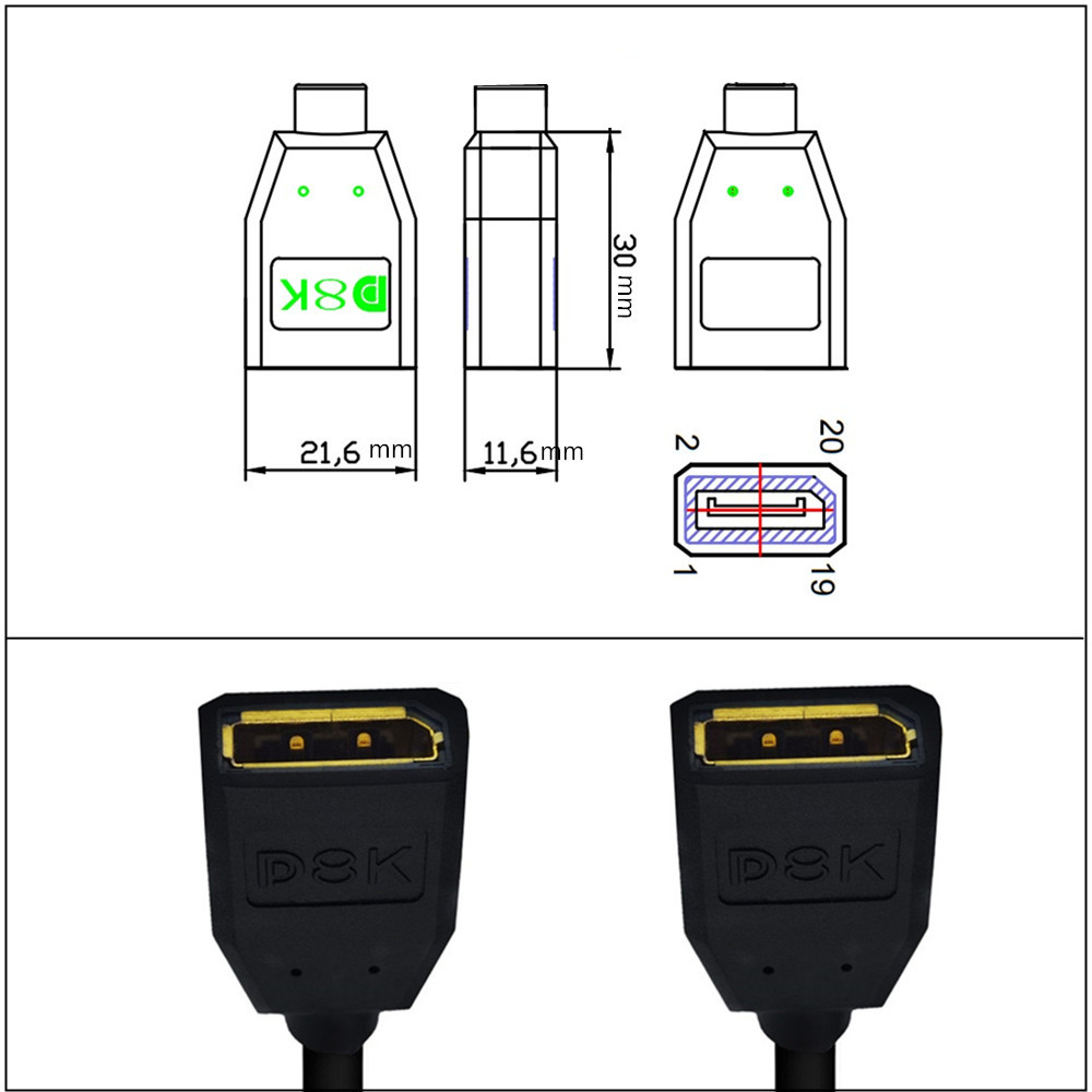 Адаптер Displayport-Displayport, кабель-удлинитель для монитора DP 8k @ 60  Гц, DP «Мама-мама», поддержка DP 1,4 8K 60 Гц 0,3 м 30 см 1 фут | AliExpress