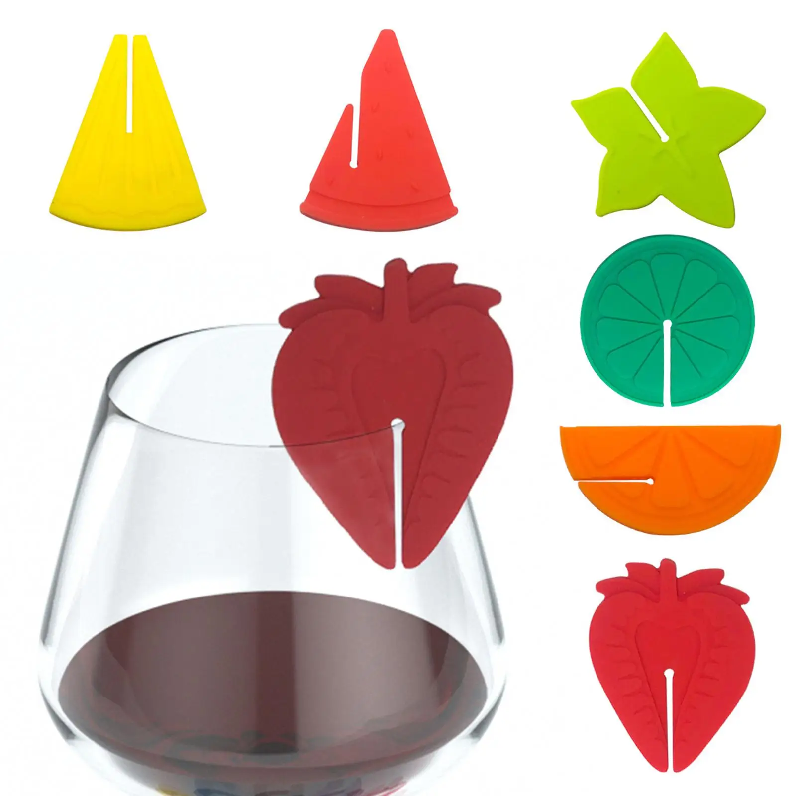 6Pcs Wine Glass Markers Decorations Drinking Accessories Silicone Reusable Identifier Bottle Stickers Signs for Birthday Party