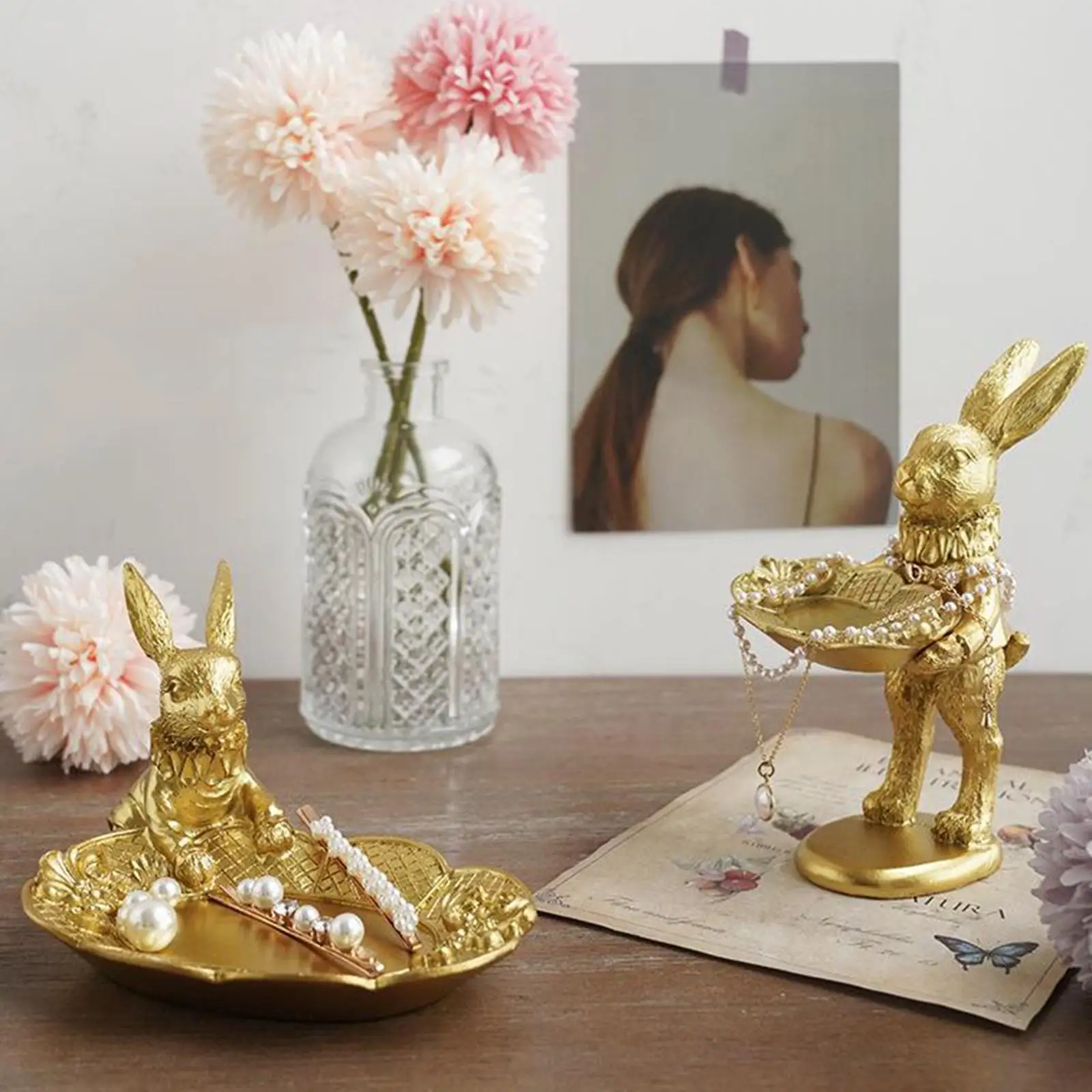 Jewellery Display Stand Luxury Bunny Figurine Rabbit  Holder Jewelry Organizer Tray Engagement Wedding  Holder
