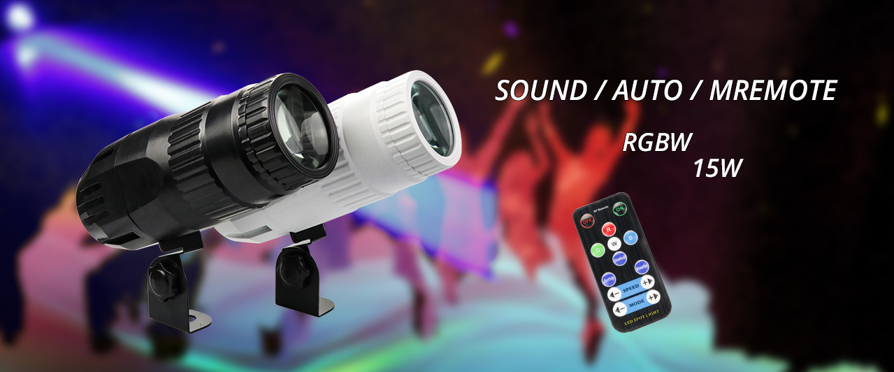 ALIEN 15W RGBW LED Pinspot Beam Spotlights Light DJ Disco Party Holiday Dance Bar Xmas Stage Lighting Effect with Remote Control
