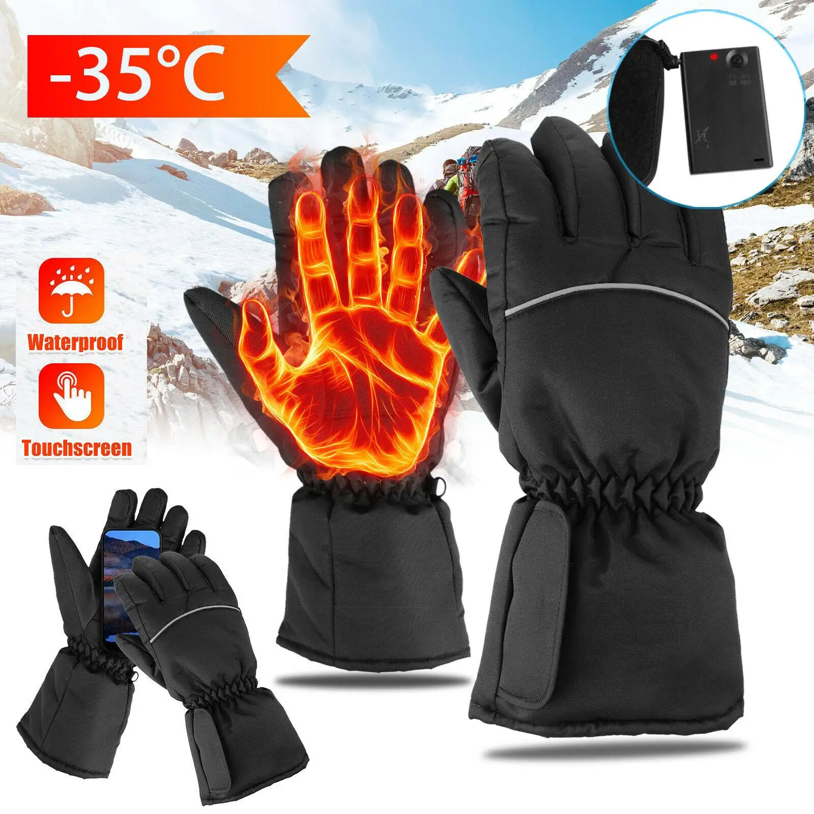 Motorcycle Electric Heated Gloves Touch Screen Winter Warm Waterproof