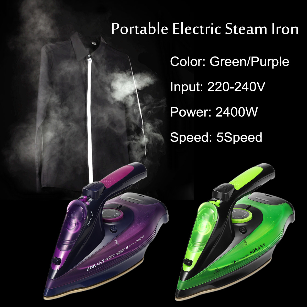 Description Picture 6 of item2400W Electric Rope Steam Iron Cordless Charging Steam Iron 5 Speed Adjust Clothes Ironing Steamer ABS+Ceramic Soleplate EU Plug