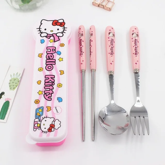 SANRIO Hello Kitty BENTO BOX Lunch Containers ＆ CUTLERY Fork Spoon ＆ BAG  rare
