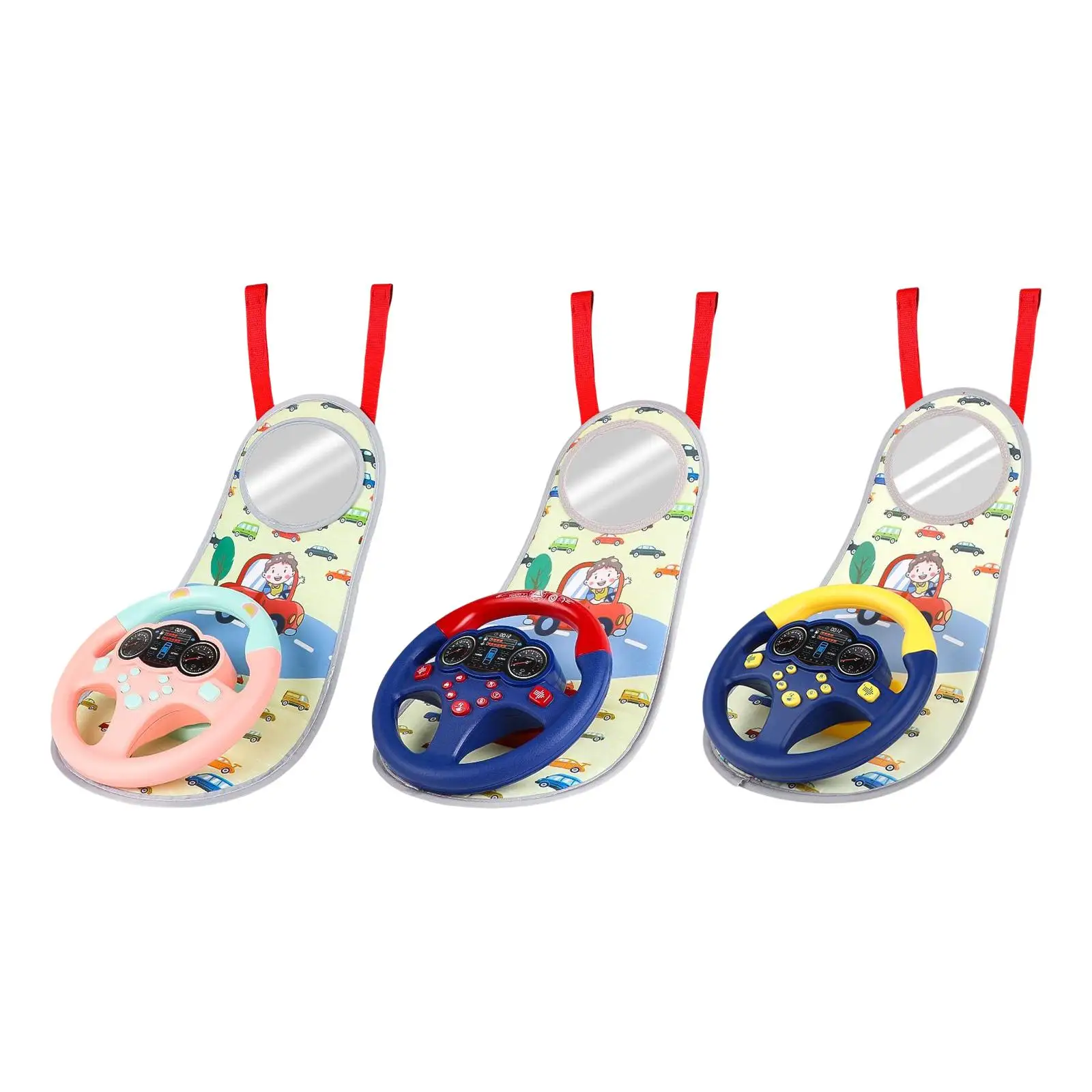 Multifunctional Car Seat Toys with Mirror Educational Toys Carseat Toys Steering Wheel for Toddlers Girls Boys Kids Gifts