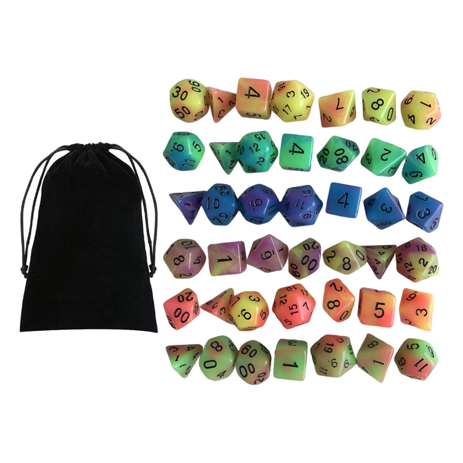 Pack of 42 Luminous RPG Dices Set D8 D10 D12 D20 Party Toys Glowing Polyhedral Dices Set for DND Math Teaching