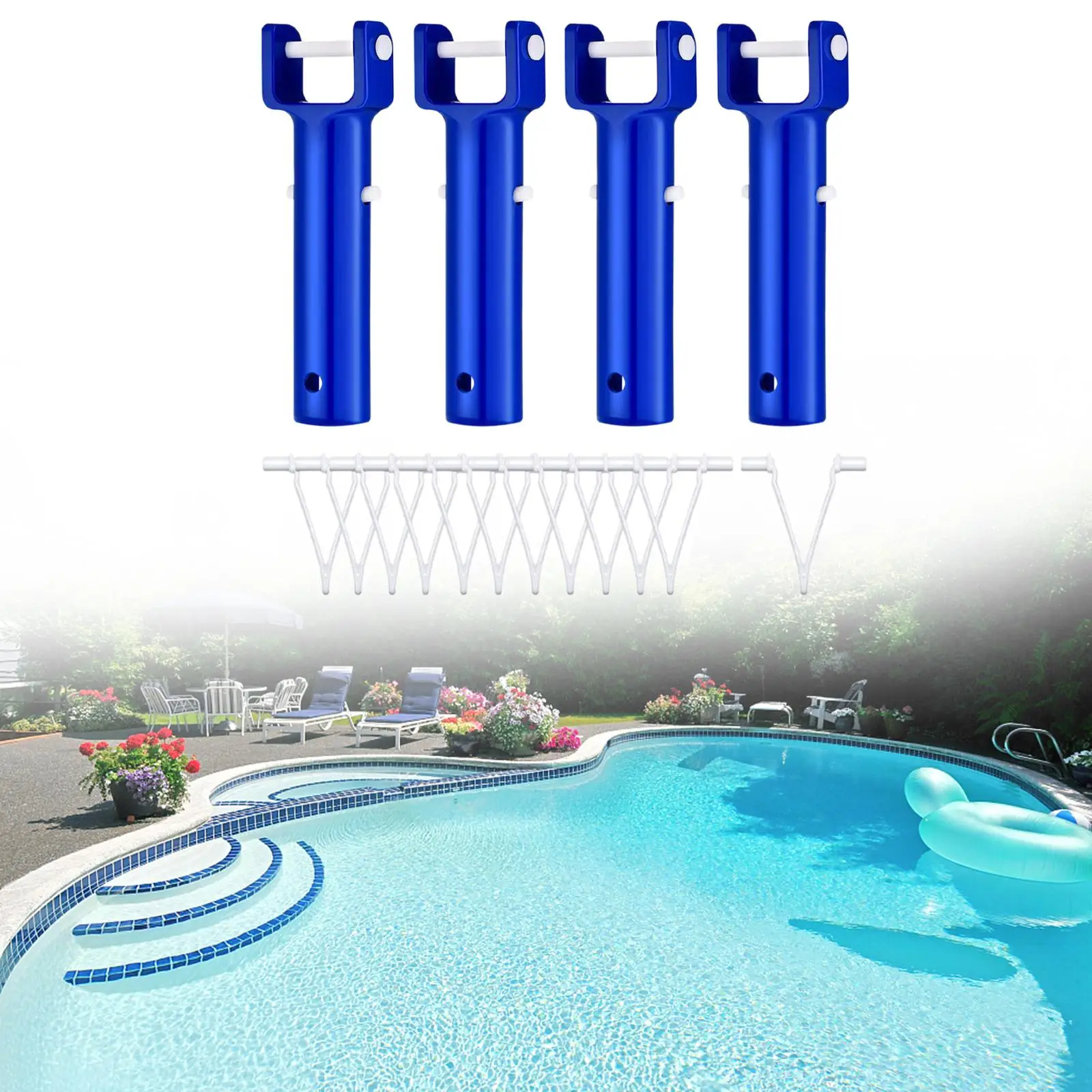 4 Pieces Replacements V Handle with 12Pcs V Clips Fitting Accessory for above Ground Pool Leaf Rakes Pool Vacuums Skimmer
