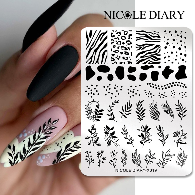 Description Picture 3 of itemNICOLE DIARY Flower Leaves Nail Art Stamping Plates 3D Geometric Stripe Line Nail Design Image Nail Art Stamp Templates Stencil