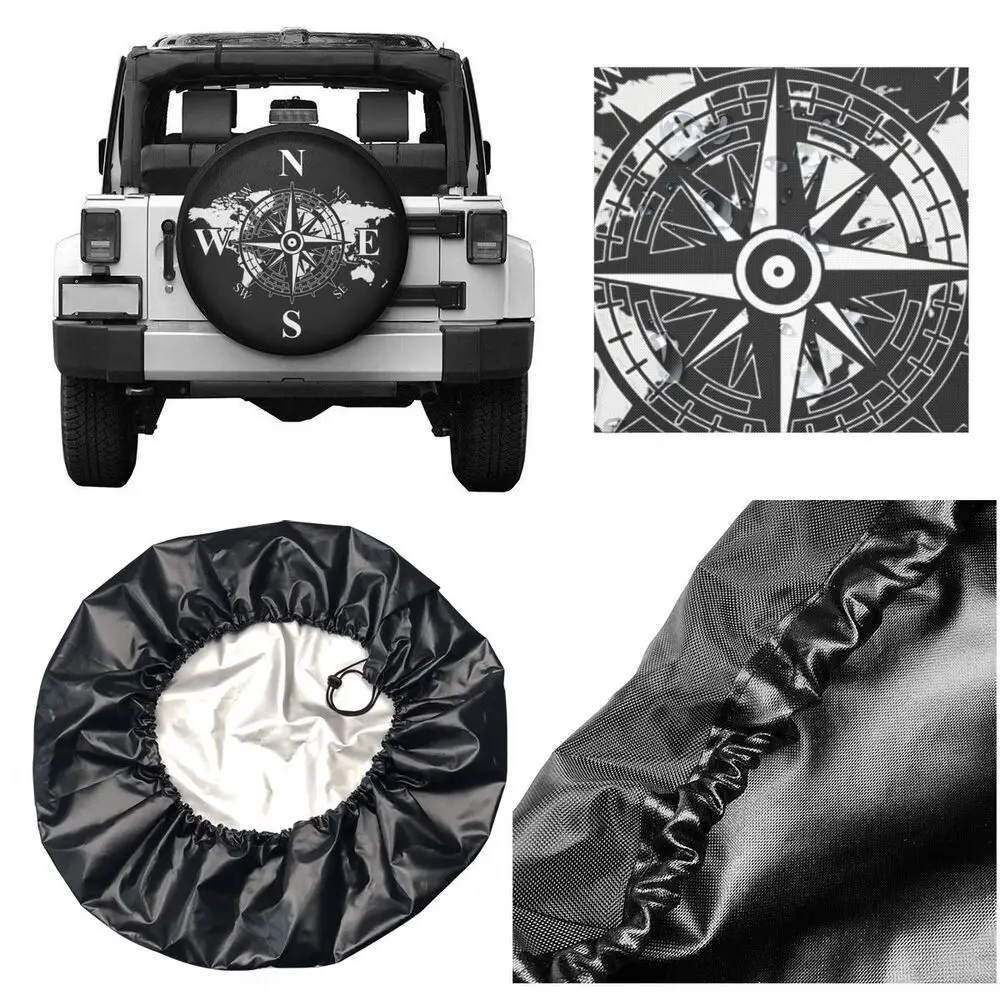 Compass With World Map Spare Wheel Tire Cover for Suzuki Mitsubish Cardinal Points Of Earth Vehicle Accessories 14" 15" 16" 17" car shade cover