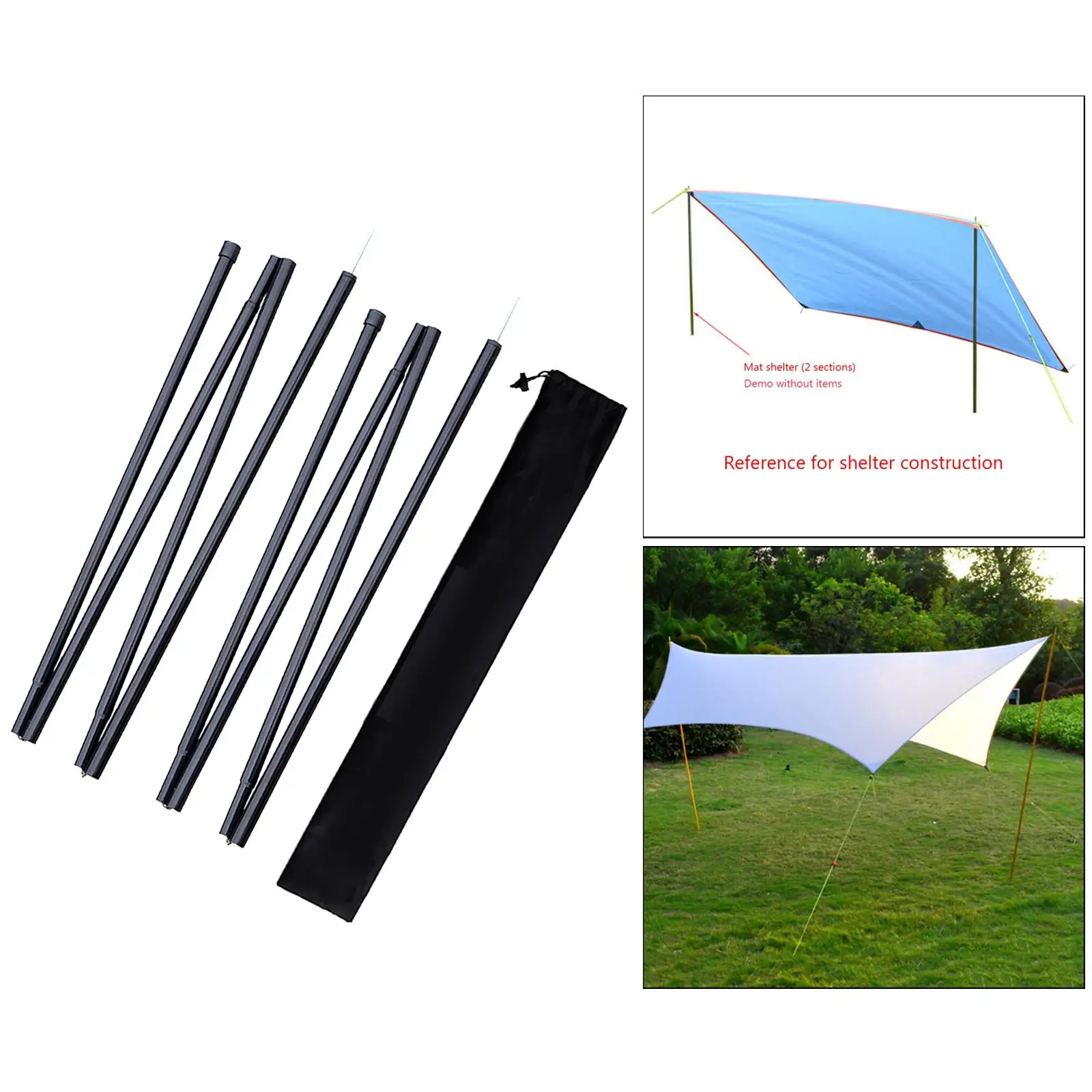 2Pack Tarp Support Poles Camping Canopy Tent Rod with Storage Bag