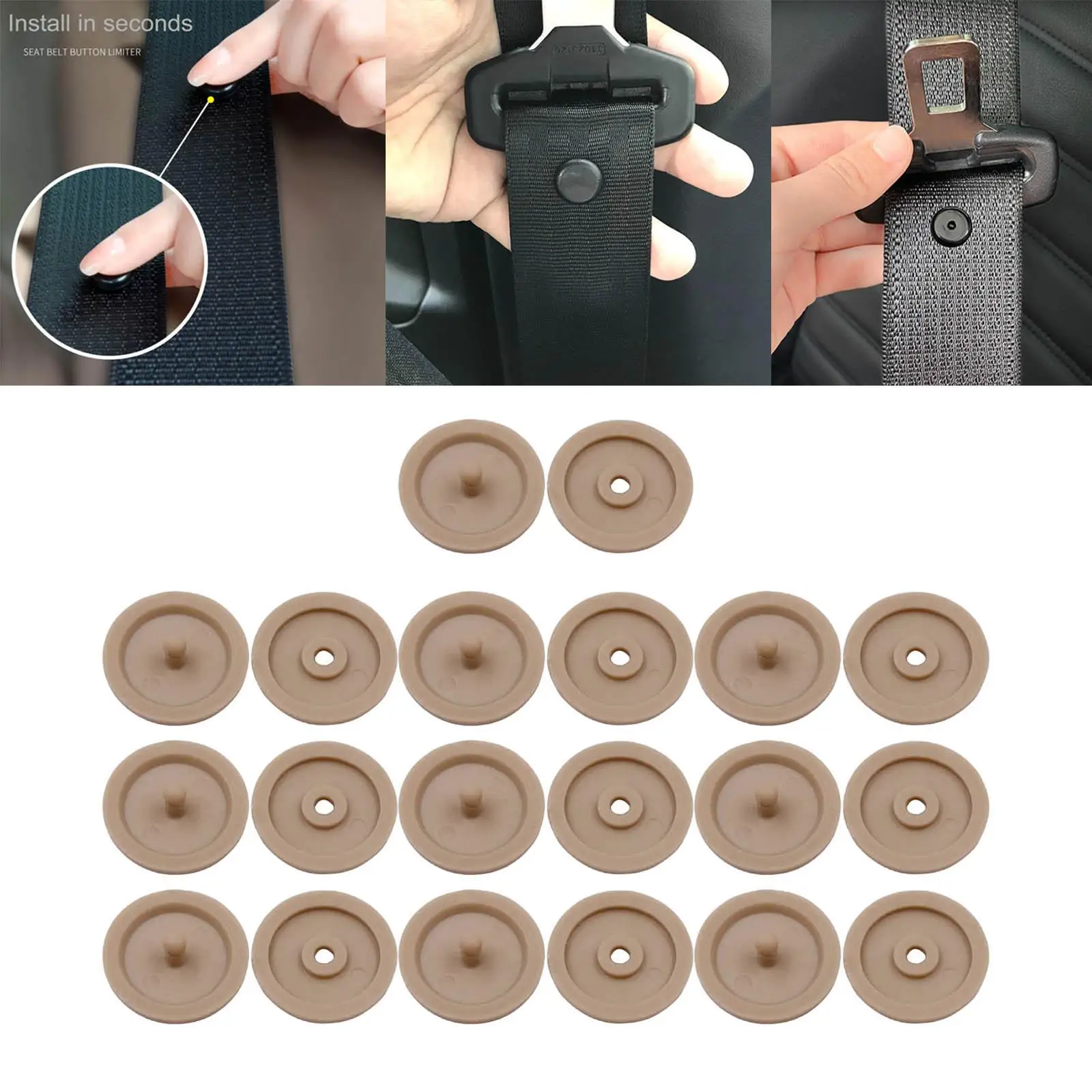 10 Pairs Seat Belt Stop Buttons Plastic Snaps On System Universal Fit Seat Belt Stopper Clips