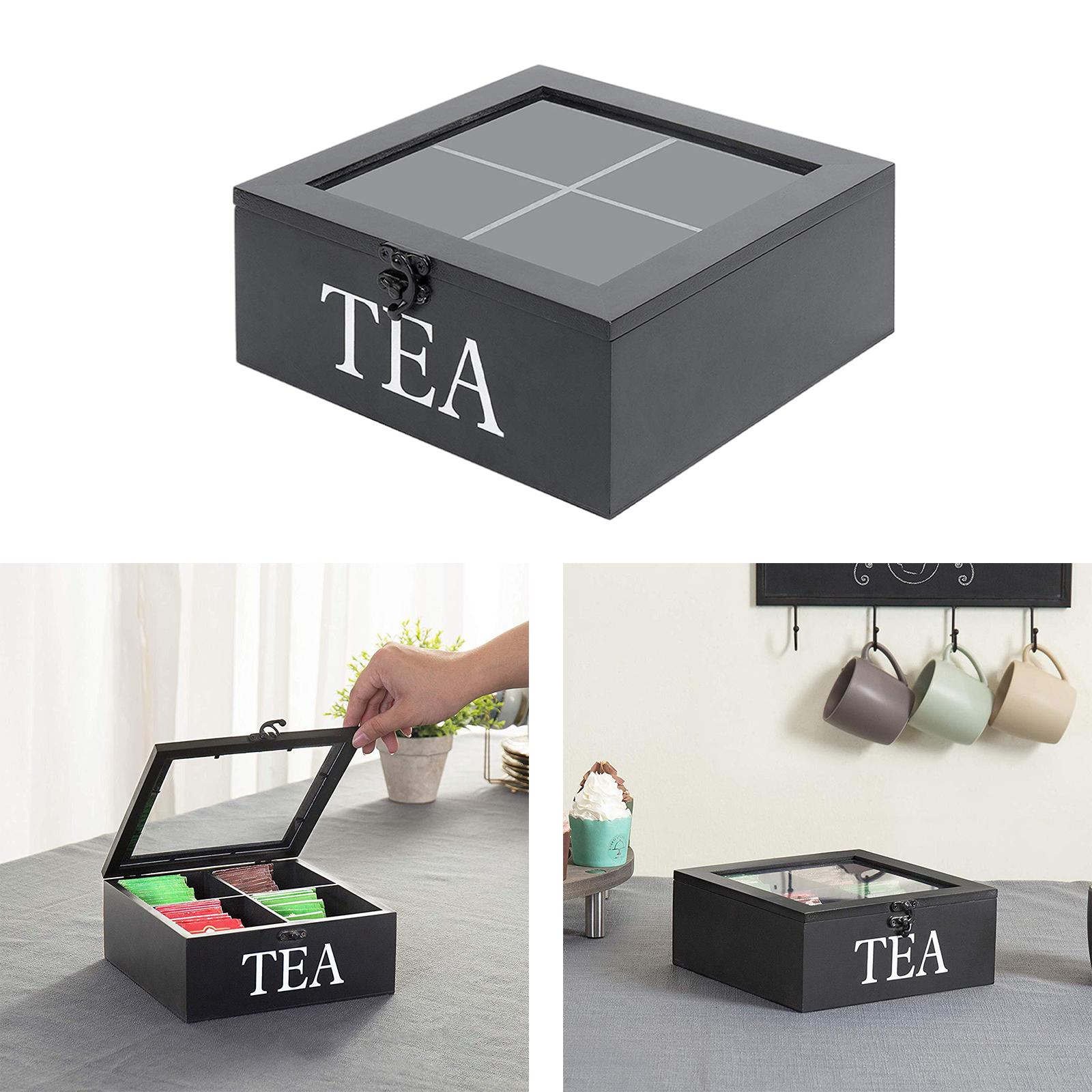 Wooden Tea Box Home for Sugar Bags Assorted Teas and Condiments Coffee Pod