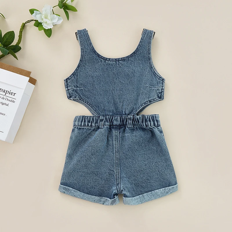 bright baby bodysuits	 FOCUSNORM 0-4Y Summer Casual Kids Girls Denim Jumpsuits Shorts 2 Colors Sleeveless Solid Hollow Out Playsuits Newborn Sailor Romper Girls Boy Costume Anchor