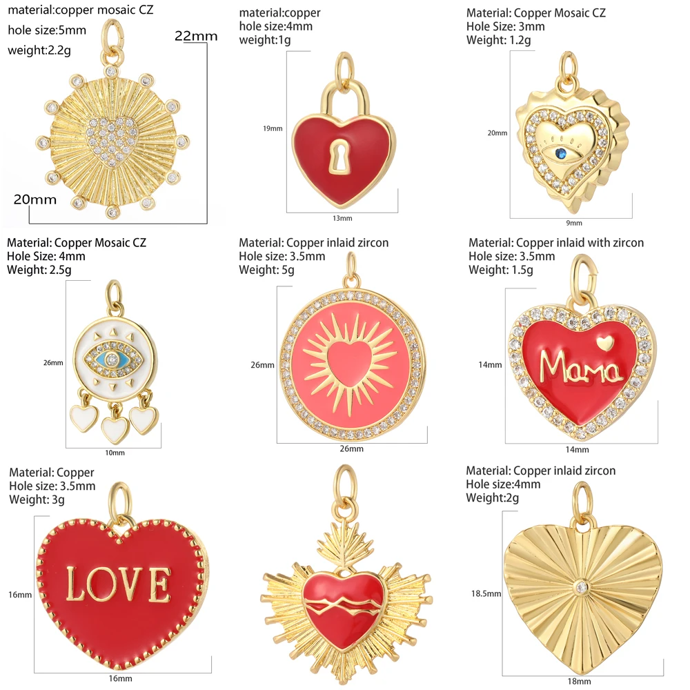 Red Heart Crystal Enamel Charms for Jewelry Making Supplies Designer Gold Cute Love Charm Diy Earings Bracelet Necklace Pendant