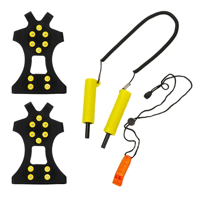 Ice Fishing Safety Kits Retractable Ice Pick Whistles Ice Cleat