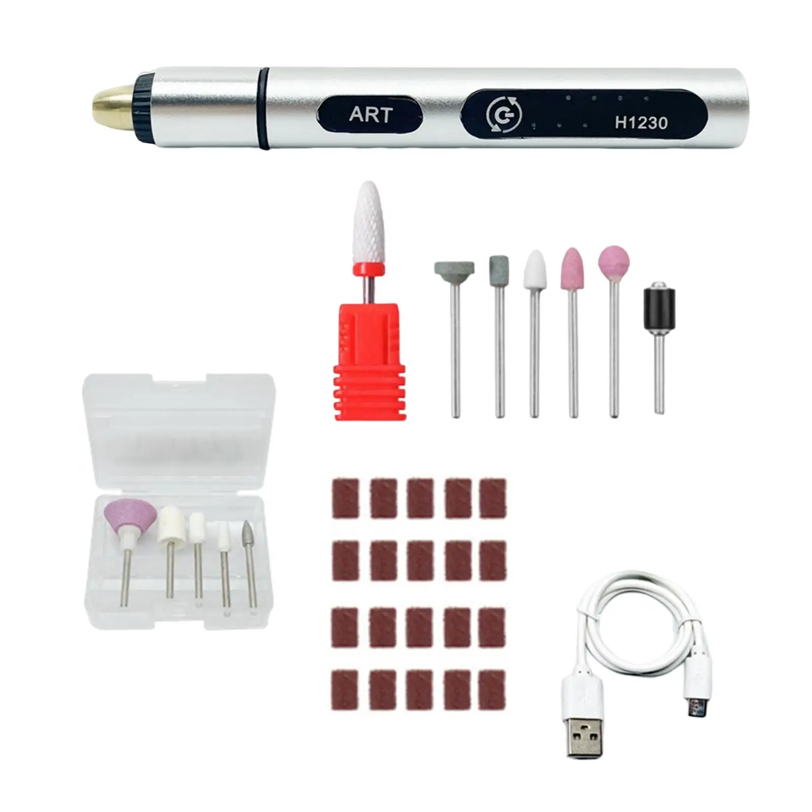 Electric Nail Drills Kit USB Charging Manicure Pedicure Pen Polisher Sander Micro Engraver Pen Accessories for Acrylic Ceramic