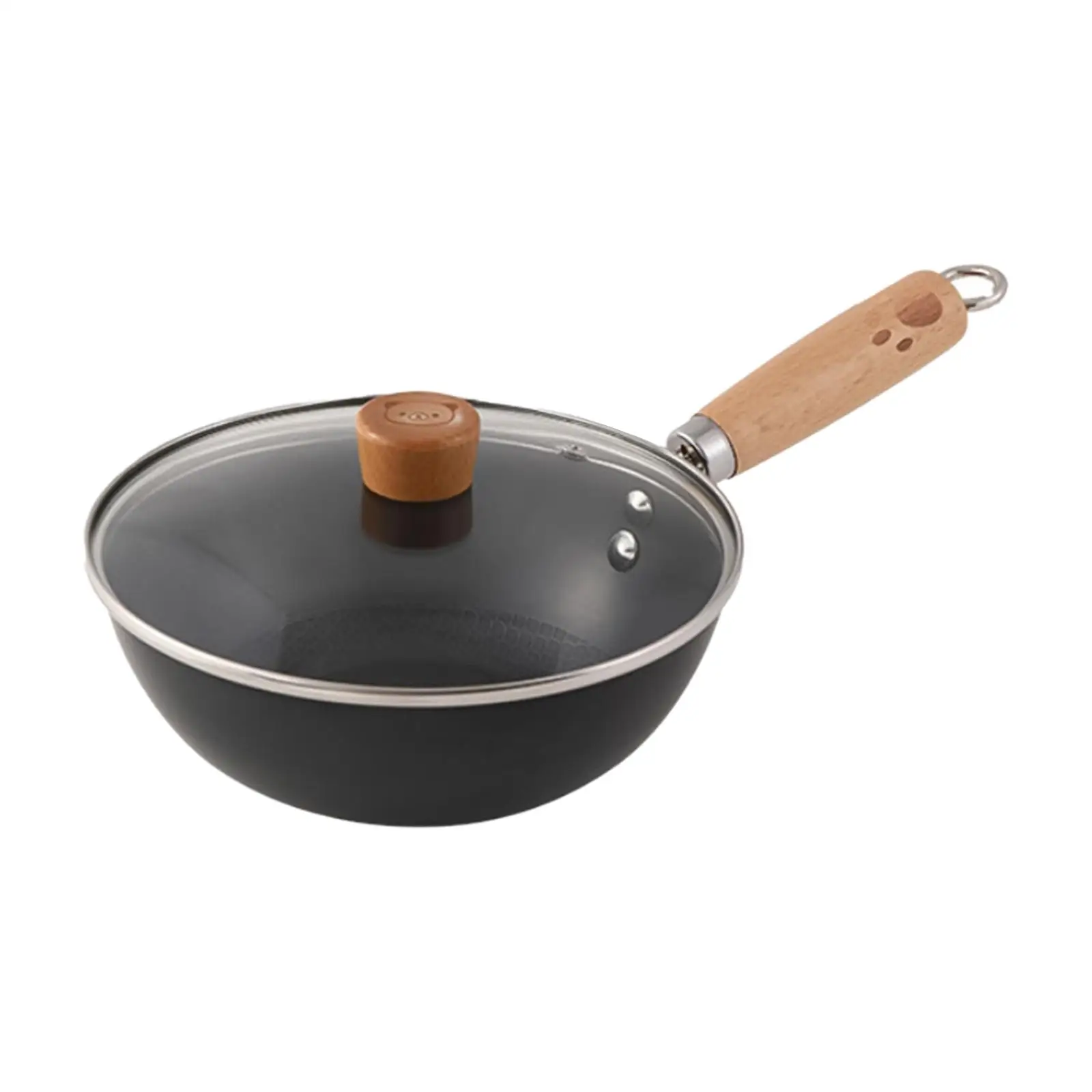 Nonstick Wok Universal Cookware Wood Handle Induction Cooker Uncoated Wok Pan Flat Bottom Wok Frying Pan with Lid