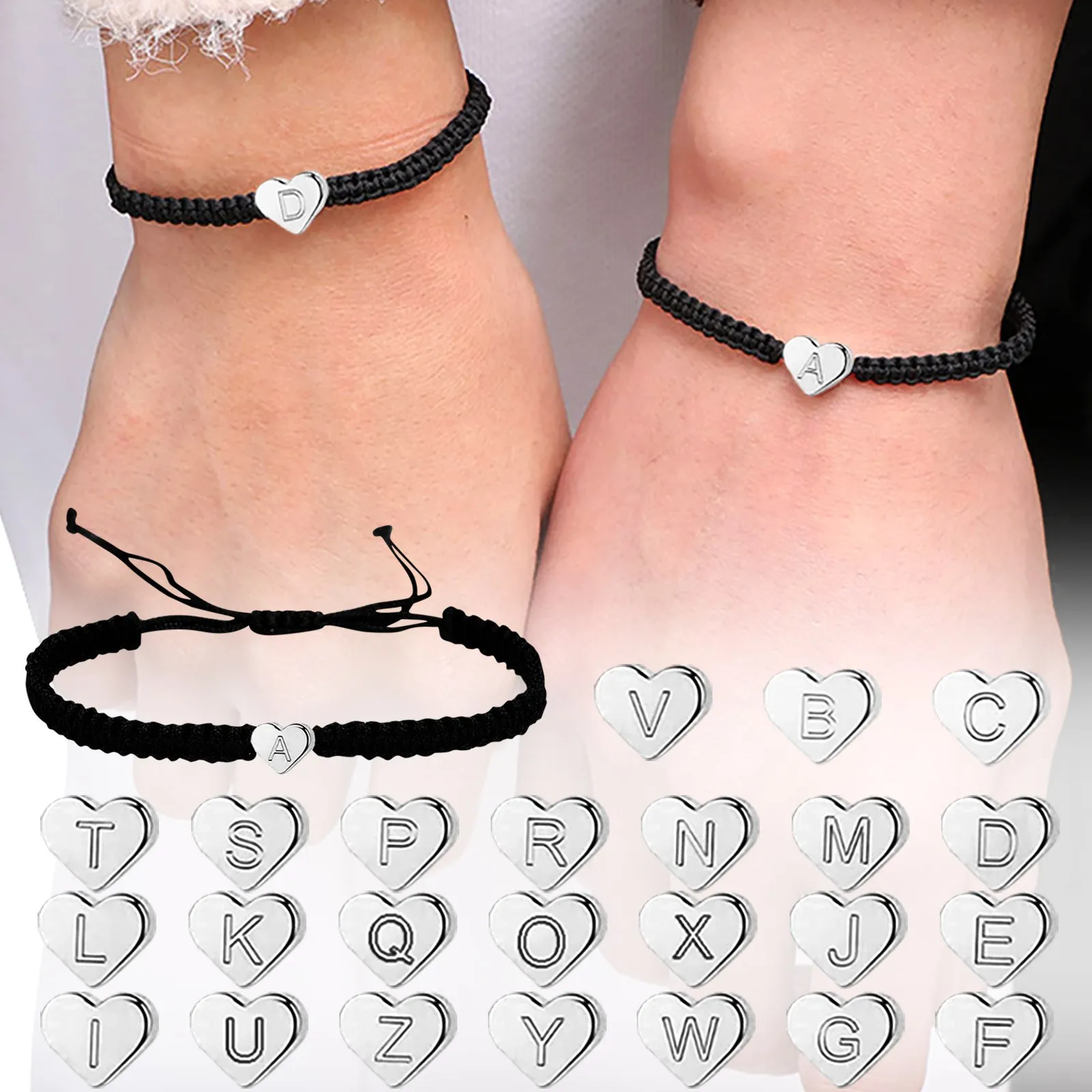 Initials Name Bracelet For Men Women Adjustable 26 Letter Couple Gift Friend Black Red Thread Rope Bracelet Statement Jewelry