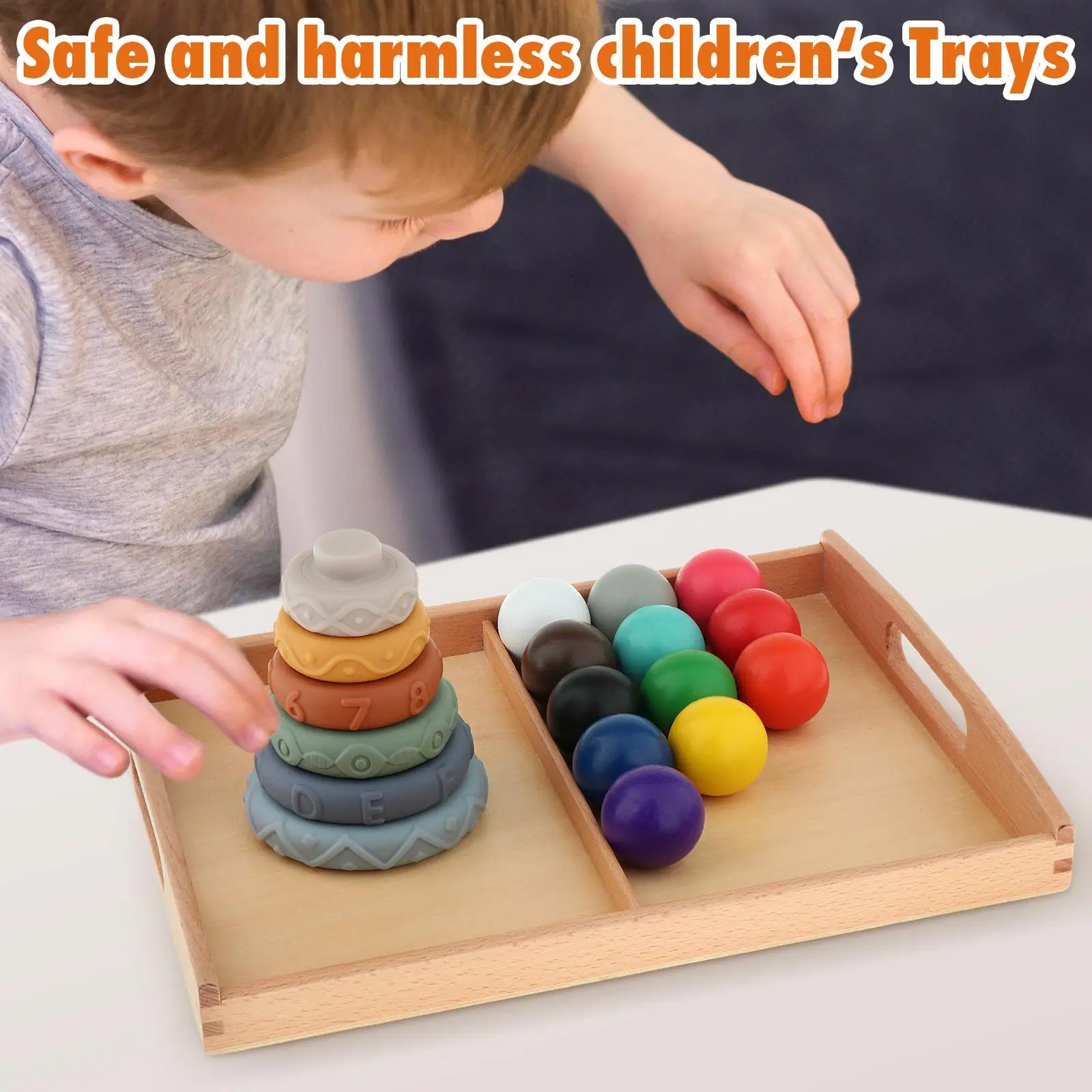 Montessori Wooden Sorting Tray Two Sections Cognitive Gift with Handles Montessori Sand Tray for Preschoolers Card Display Kids