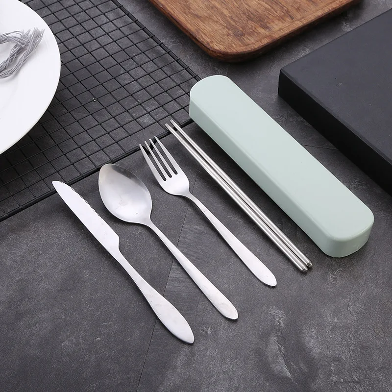 Description Picture 4 of item4pcs/Set Dinnerware Portable Printed Stainless Steel Spoon Fork Steak Knife Set Travel Cutlery Tableware with Bag