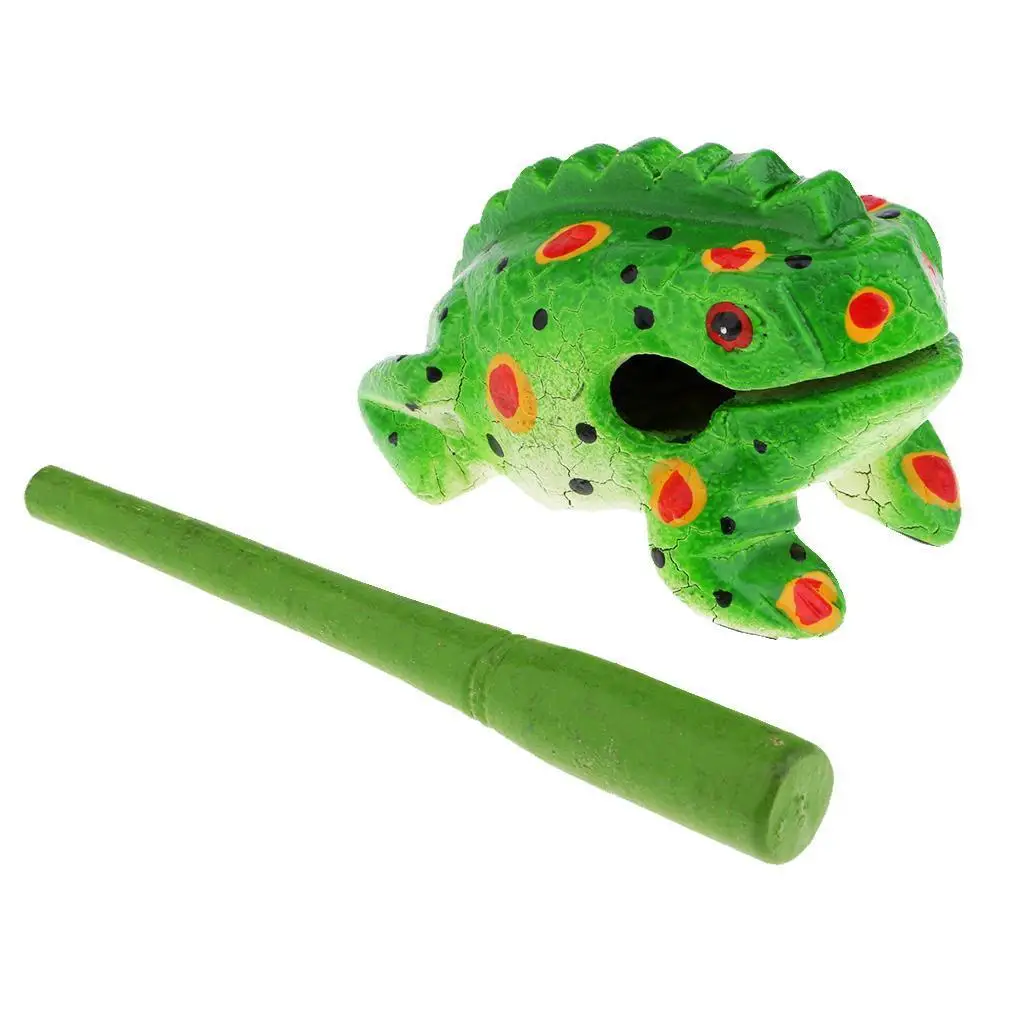Natural Wooden Luck Frogs Kids Children Musical  Office Ornaments-Green