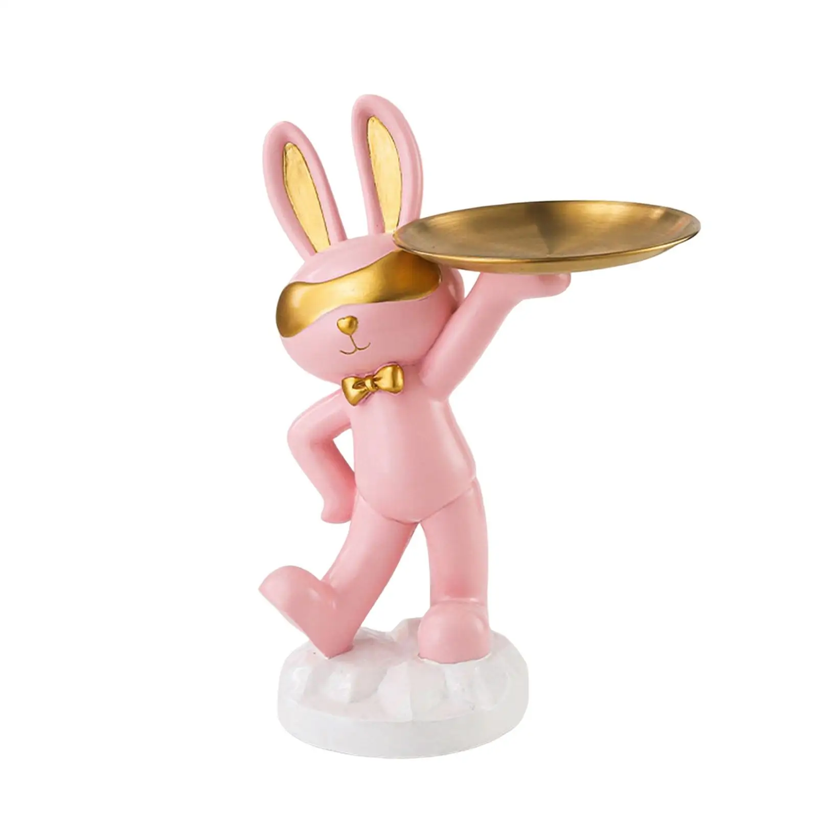 Chinese Style Rabbit Figurine Key Holder Multipurpose Resin Ornament Jewelry Tray for Engagement Desktop Apartment Home Decor