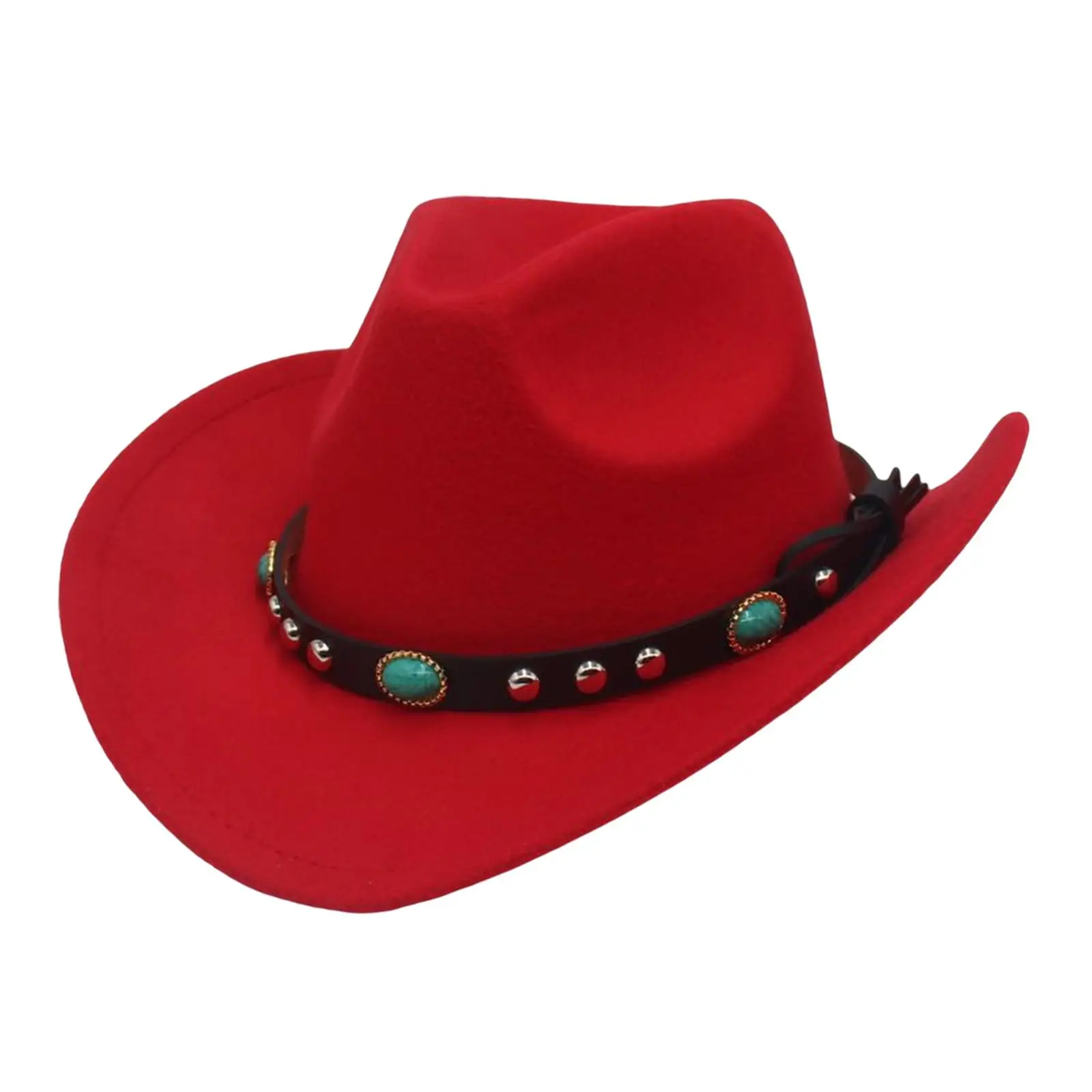 Unisex Felt Western Cowboy Hat Wide Brim Sunhat with Belt Buckle Photo Props Panama Cowgirl Hat for Adults Summer Beach Outdoor