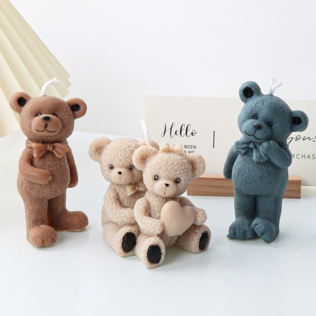 Sit Smiling Teddy Bear Silicone Candle Mold 3D Animal Soap Resin