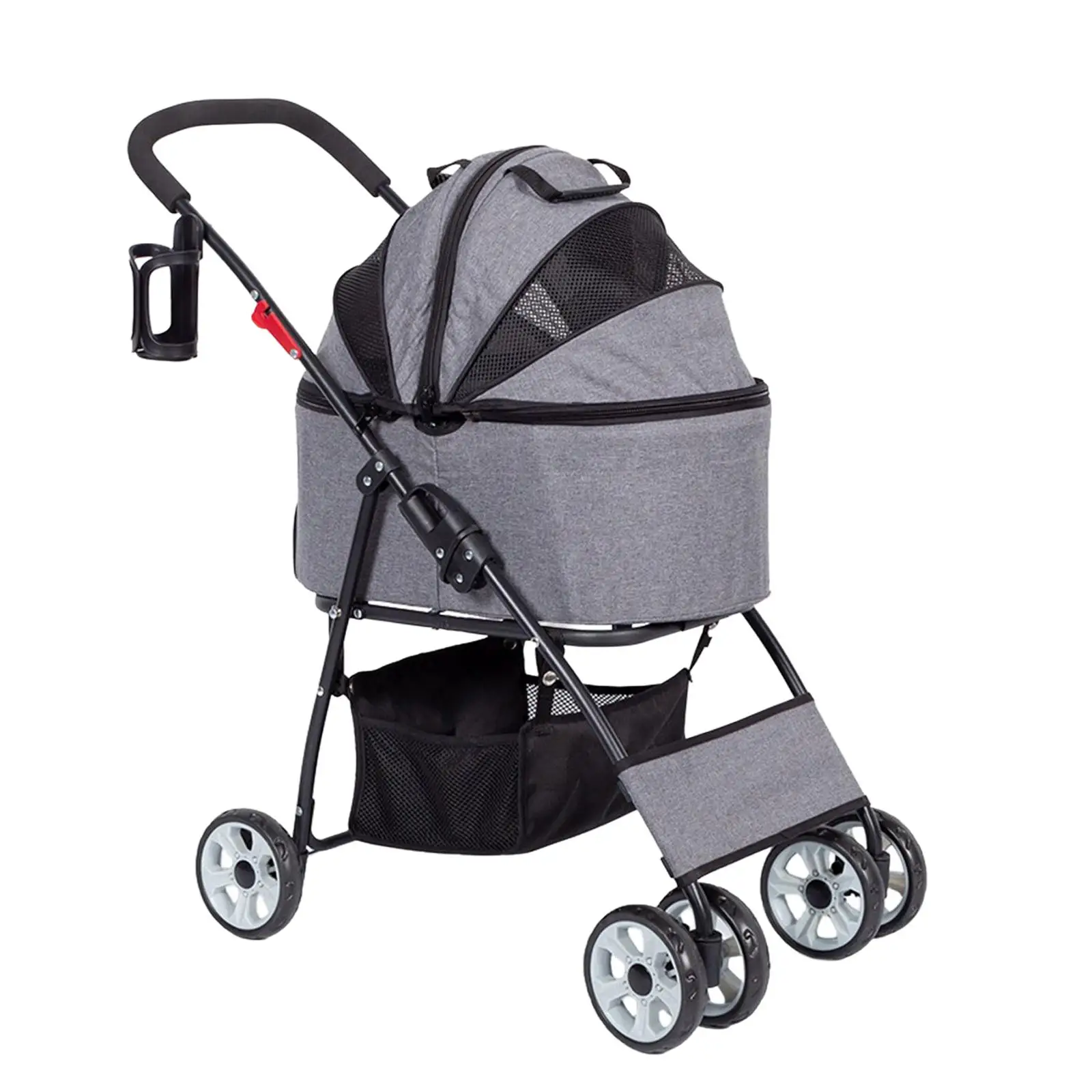 Portable Dog Stroller Folding Go Out Cart with Storage Basket with Mesh Top Pet