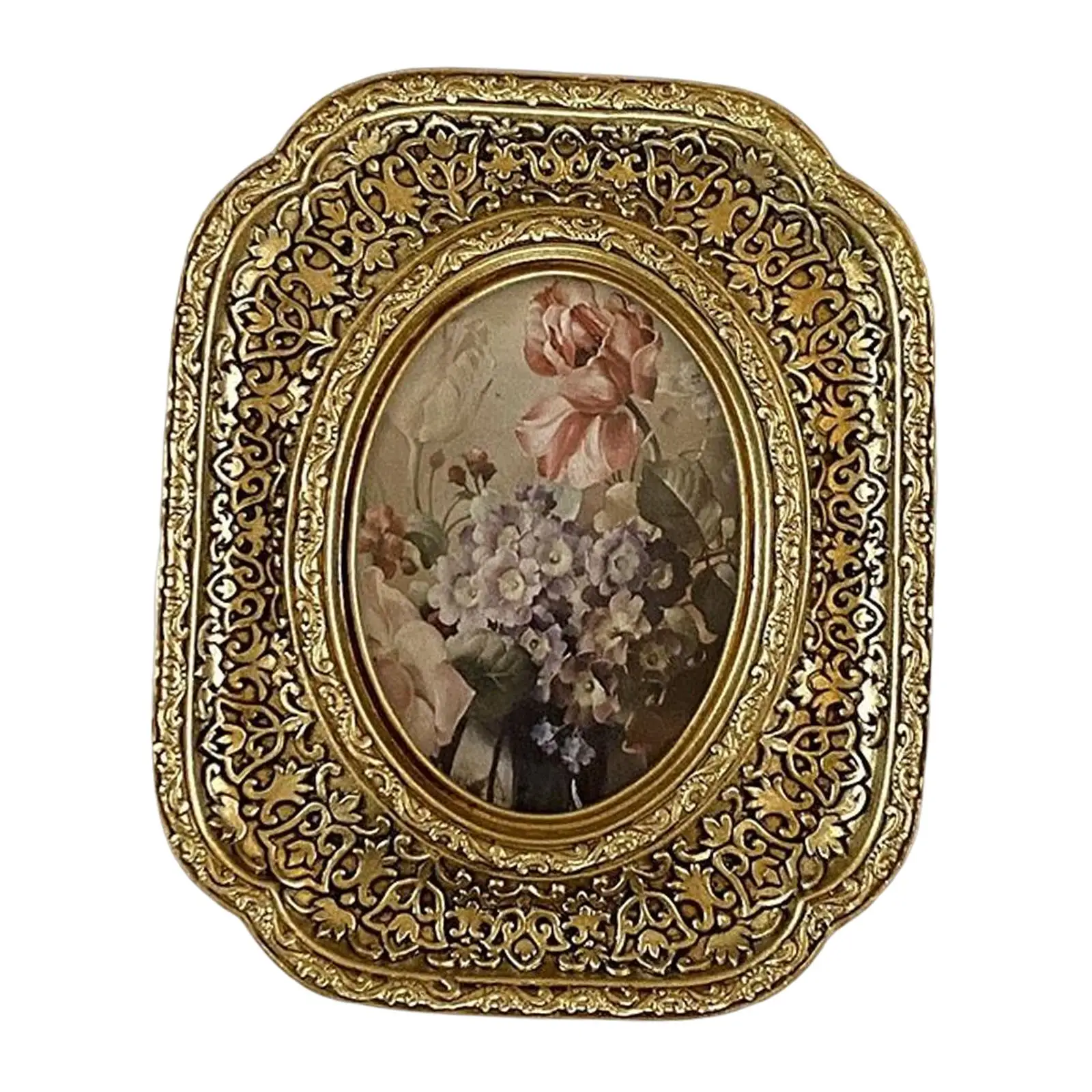 Retro Style Ornate Picture Frame, Tabletop Wall Hanging Embossed Frame Display Holder Baroque Photo Frame for Home Decoration