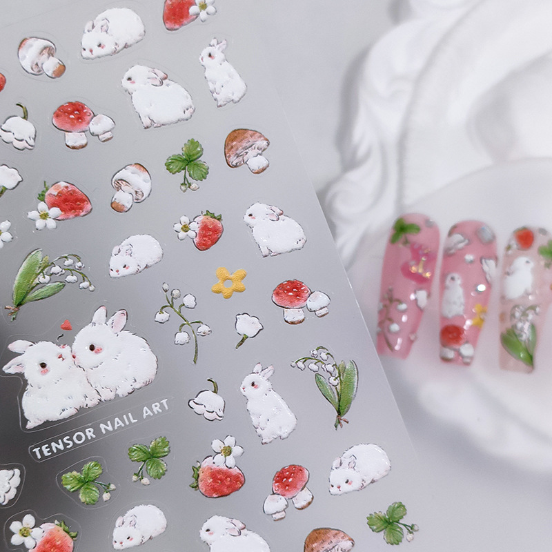 Best of Lovely Strawberry Rabbit Cartoon 5D Embossed Reliefs Self Adhesive Nail Art Decorations Stickers 3D Manicure Decals Wholesale Reviews & Tips