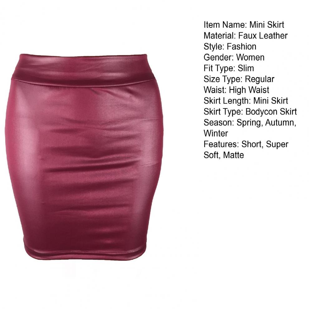 Title 15, Faux Leather Women Mini Skirt Sexy High Waist B...