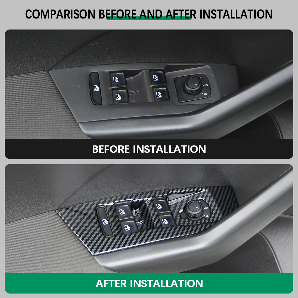 4-teiliges Set Autotür-Fensterheber-Abdeckungsaufkleber für Volkswagen VW T-Cross Tcross 2018 2019 2020 2021 2022 2023 LHD Zubehör – Detail 2