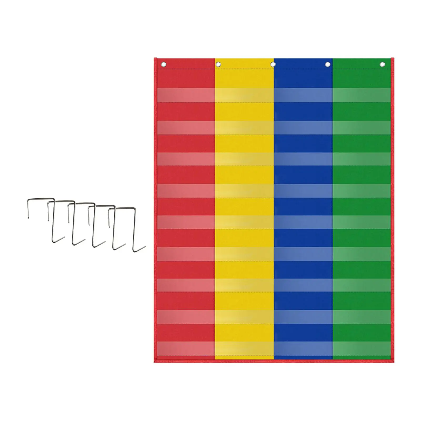 Classroom Pocket Chart with 5 Hooks Wall Hanging Reusable Teaching Pocket Chart for Activity Learning Center Classroom Kids Home