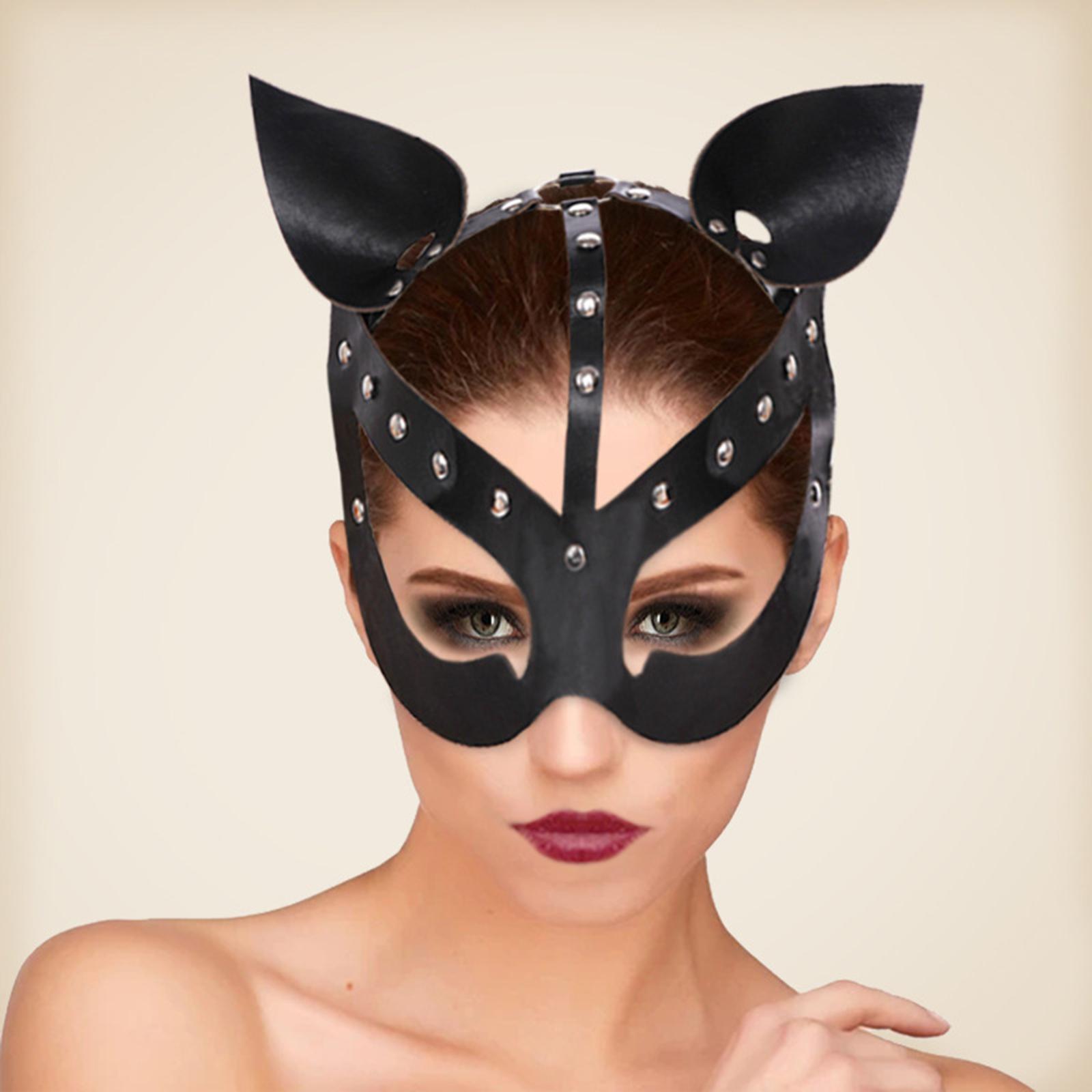 Women Cat Masks Masquerade Masked Costume Accessory Cosplay with Ears Party with Spikes Mardi Gras Half Face Halloween