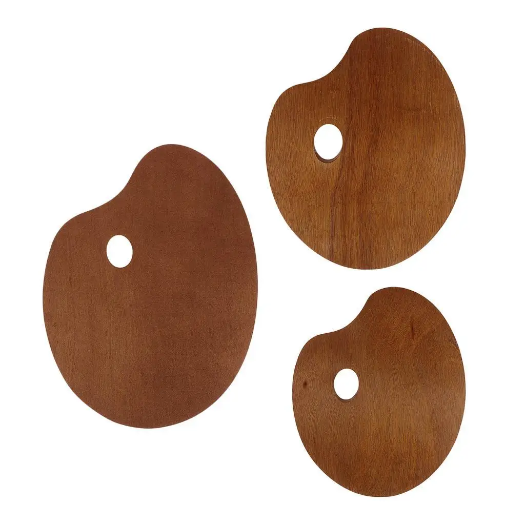  Oval Wooden  Oil/Acrylic Paint Tray Natural Wood Painting Tool with Thumb Hole for Artist Painting Drawing Set