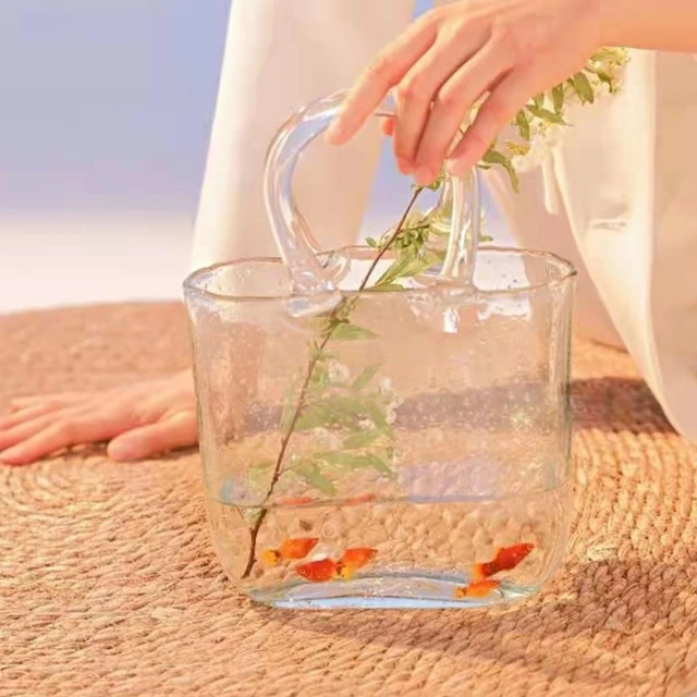  RXMORI Glass Purse Vase for Flowers, Handbag Shape Fish Bowl  with Leather Strap, Multifunction Clear Bag Vase for Floral Arrangement  Fish Culture : Home & Kitchen