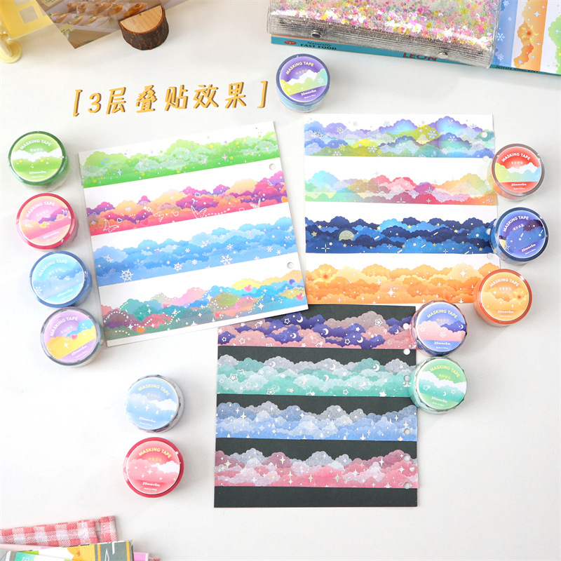 Kawaii stars moon clouds Decorative Adhesive Tape Hot silver Masking Washi Tape Diy Scrapbooking Sticker Label korean Stationery 5 3.JPG