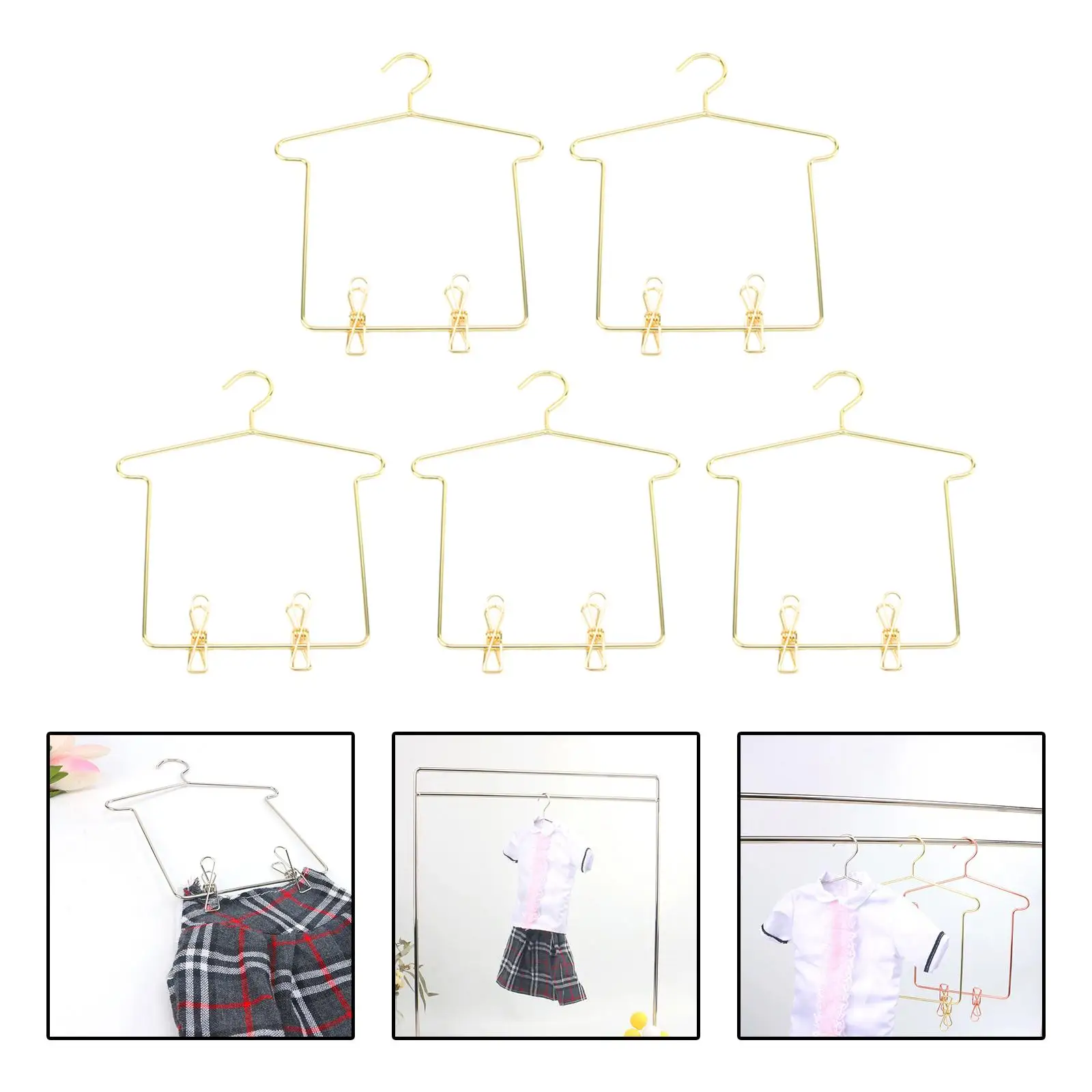 5Pcs Metal Dress Hanger Miniature Doll House Coat Rack Pretend Play Micro Landscape Doll Accessories BJD Dolls Clothes Hanger