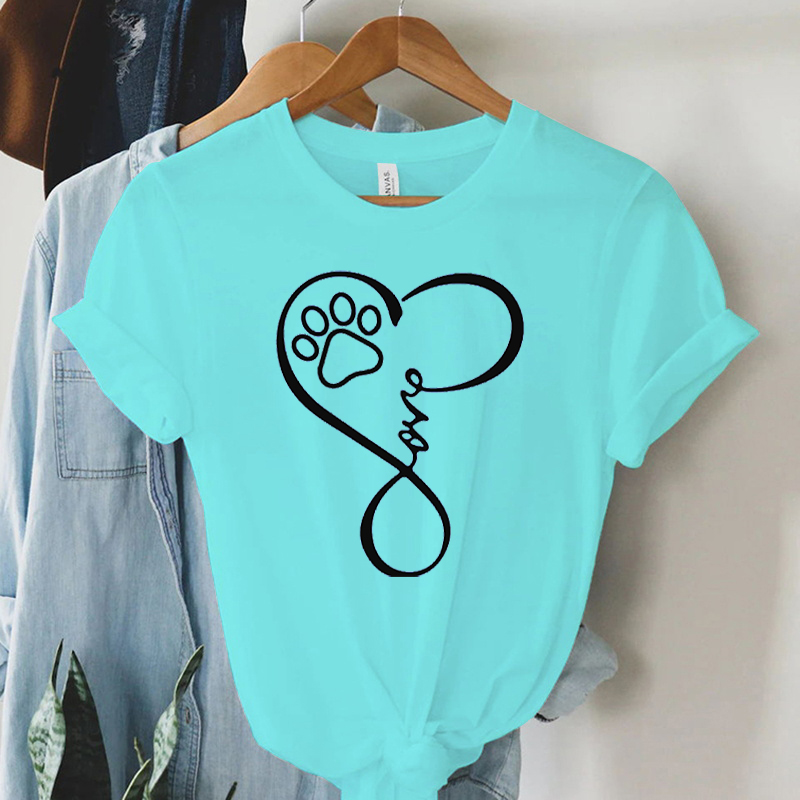 T-shirt manches courtes pour femmes, vêtements d'été, joli dessin animé patte de chien, amour, cœur, imprimé graphique, ample, fille, Y2k, Love Heart532_voghion.com