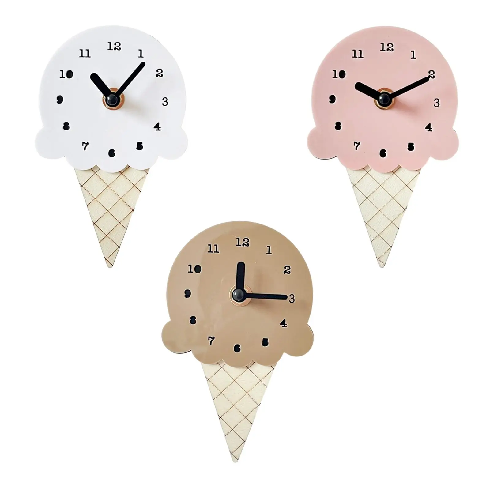 Wall Clock Ice Cream Shape Ice Cream Shaped Basswood Stylish Silent Clock for Office Living Room Home Wall Decor Kids Room