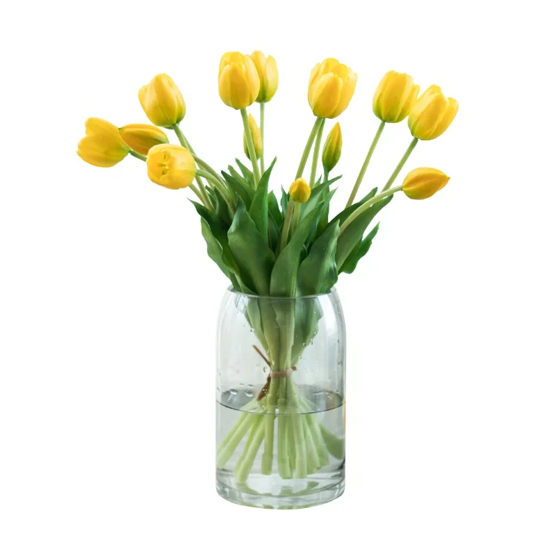 INDIGO-Bouquet Tulip Amarelo, Silicone Artificial, Toque Real,