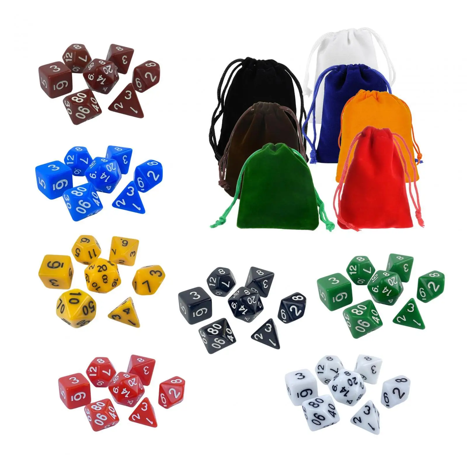 49x Dice Set Multi Sided Game Dices Math Teaching Toys Polyhedral Dices with Storage Bag for KTV Party Bar, Role Playing Game